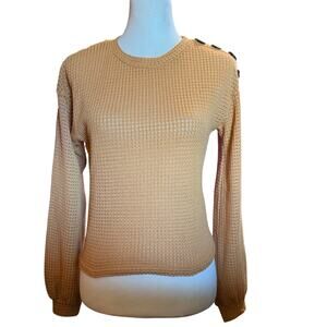 Derek Heart Mustard Yellow Open Knit Button Shoulder Cropped Sweater, Medium